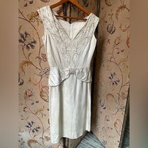 Vintage Seymour Jacobson Cocktail Wiggle Dress Cream/Ivory, Sequins, Beads